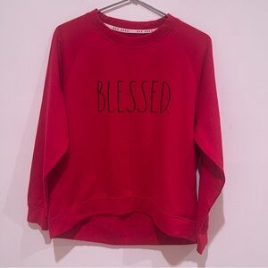 Rae Dunn Vibrant Red BLESSED Crew Neck Sweatshirt